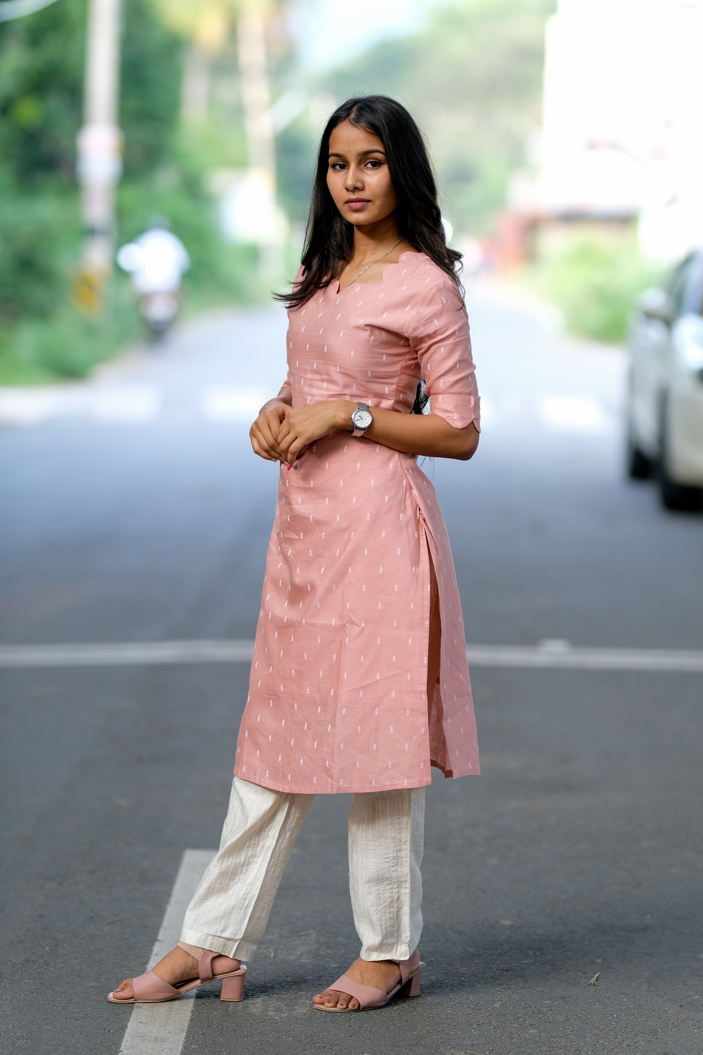 Pink Cream Silk Salwar Set - ST-018