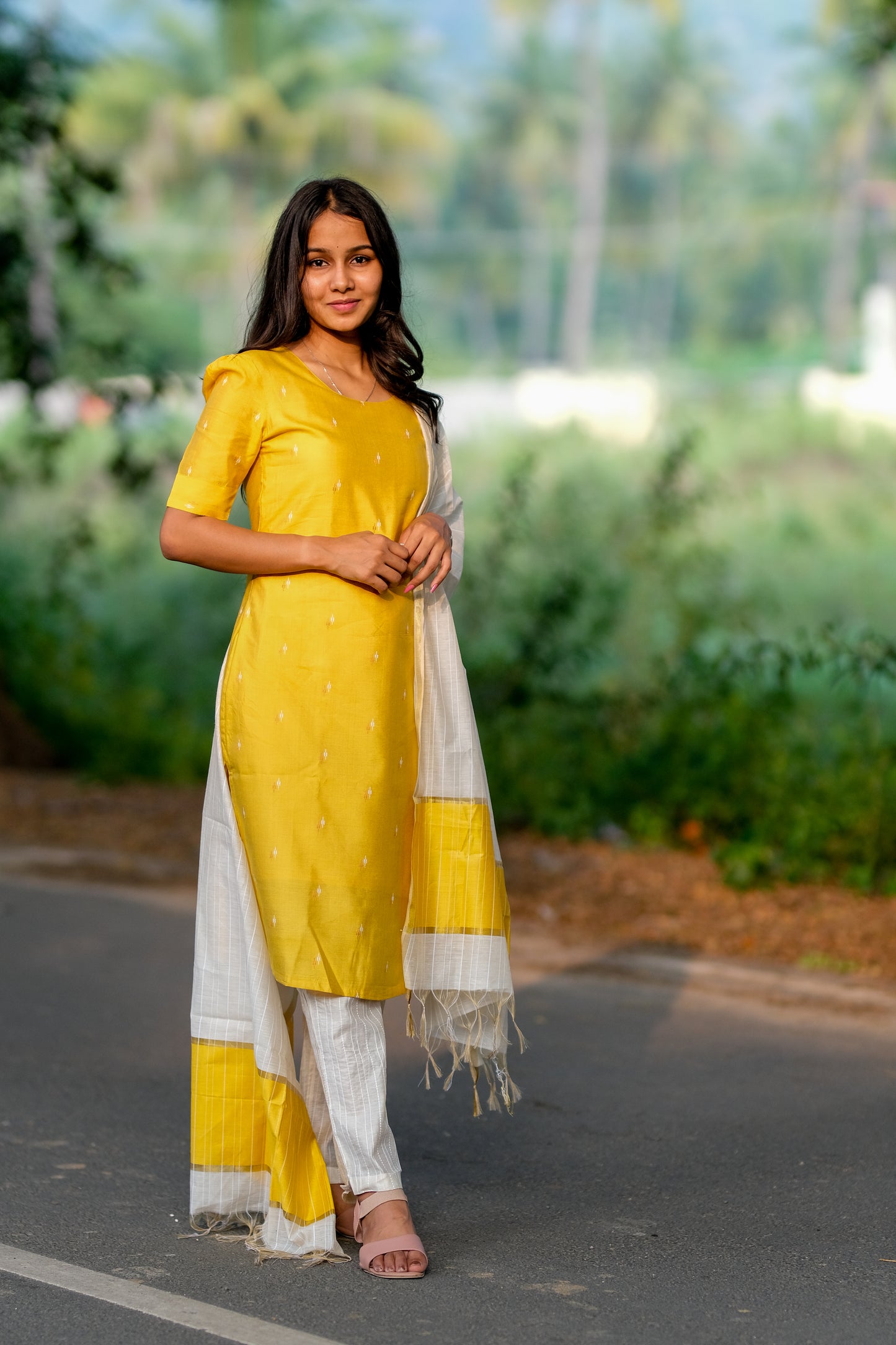 Yellow Cream Silk Salwar Set - ST-017