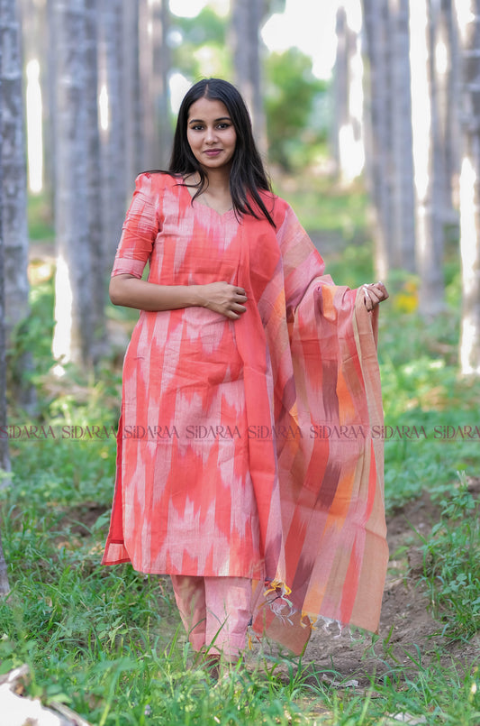 Ikkat Red Salwar Set - ST-020