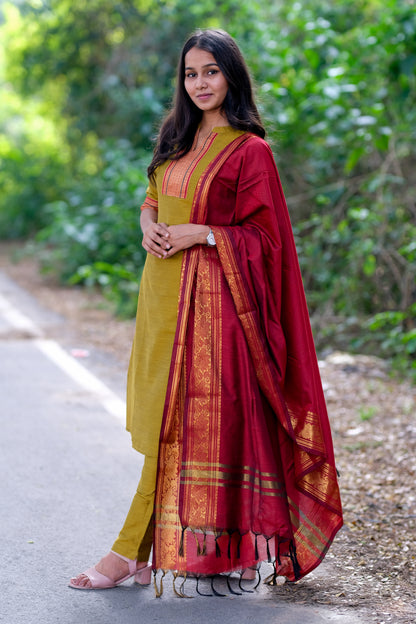 Mustard Green Traditional Salwar Set - ST-019