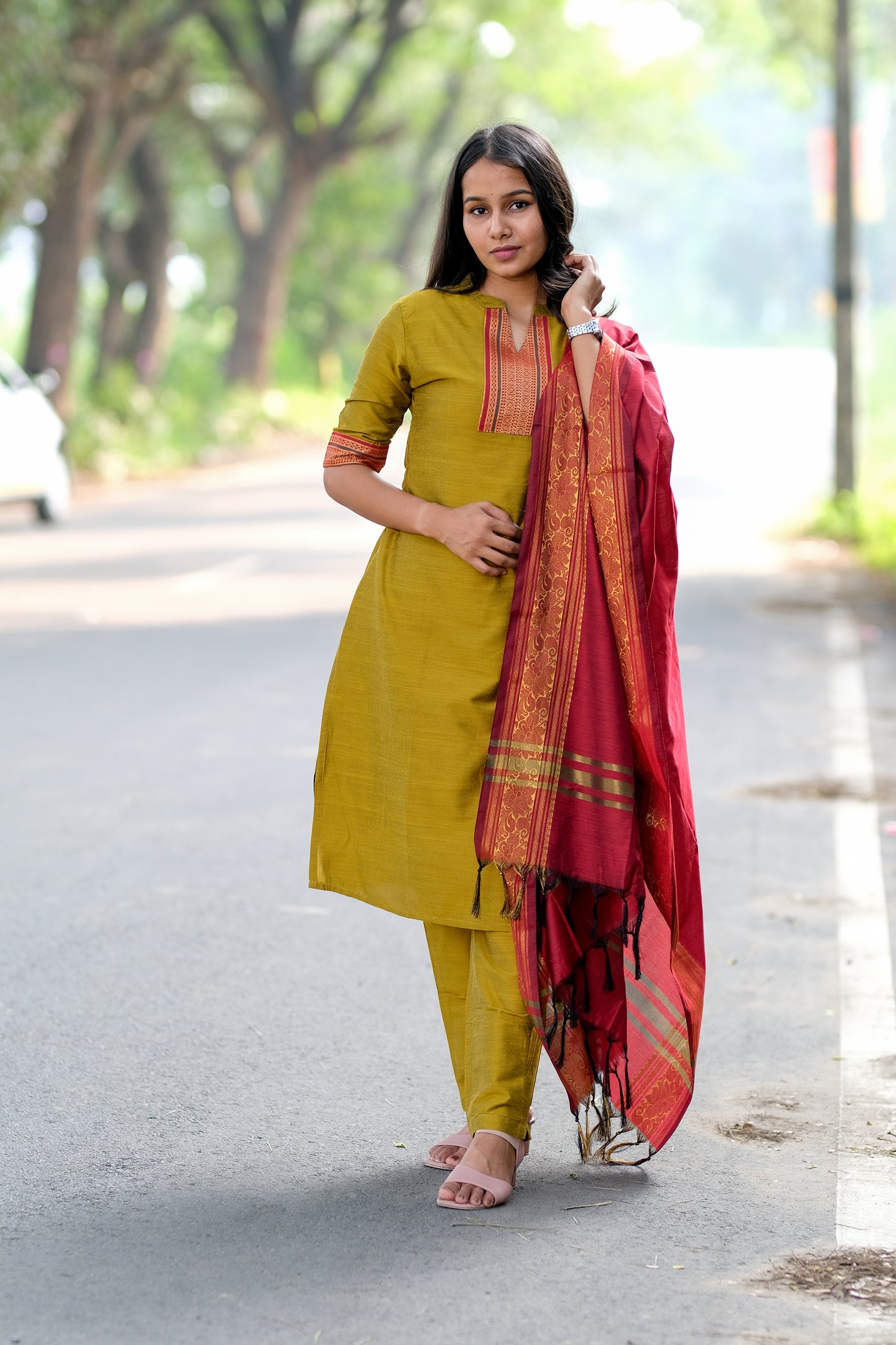 Mustard Green Traditional Salwar Set - ST-019
