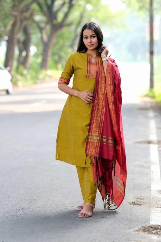 Mustard Green Traditional Salwar Set - ST-019