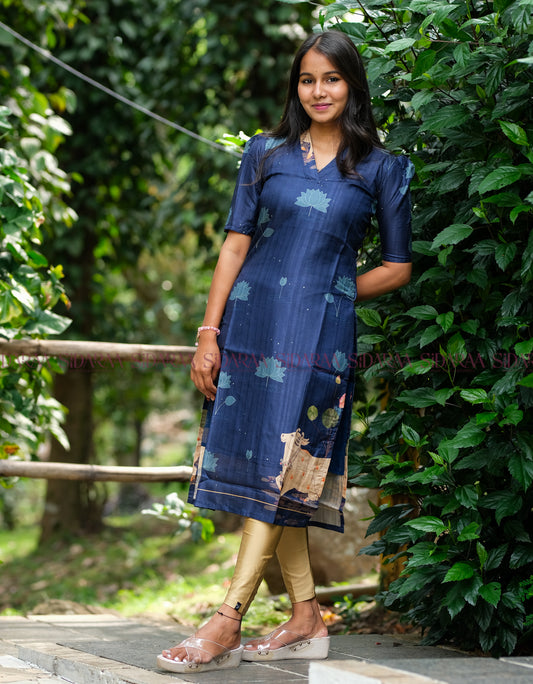 Pichwai Blue, Kollam Silk Kurta - ST-034