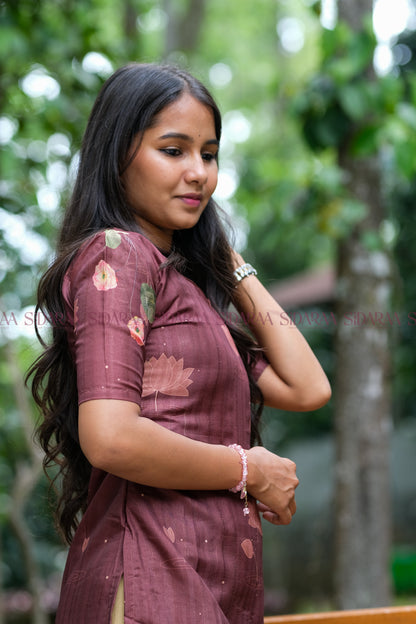 Pichwai Maroon , Kollam Silk Kurta - ST-035