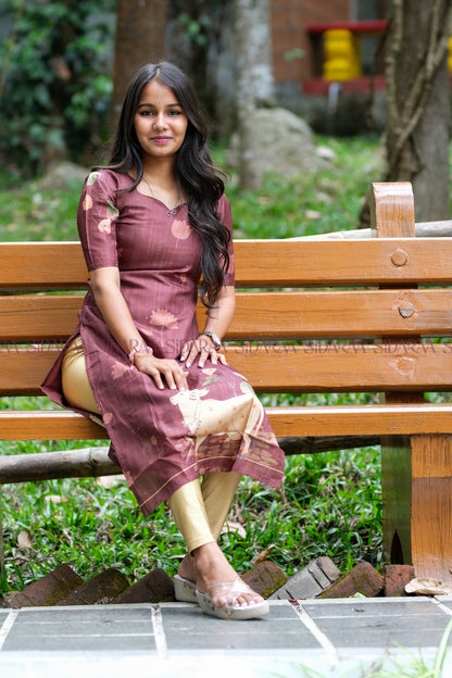 Pichwai Maroon , Kollam Silk Kurta - ST-035