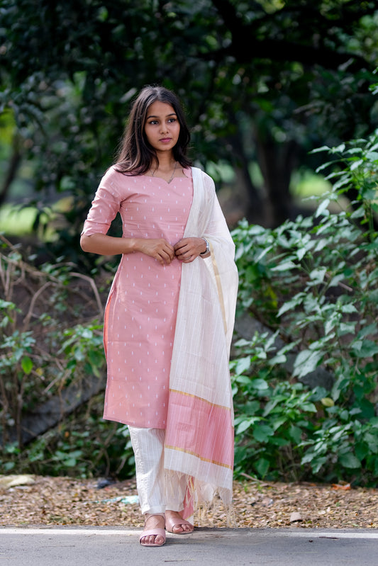 Pink Cream Silk Salwar Set - ST-018