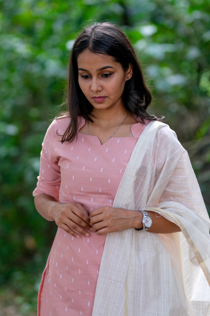 Pink Cream Silk Salwar Set - ST-018