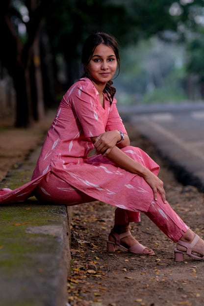 Ikkat Pink Co-Ord Set - ST-009