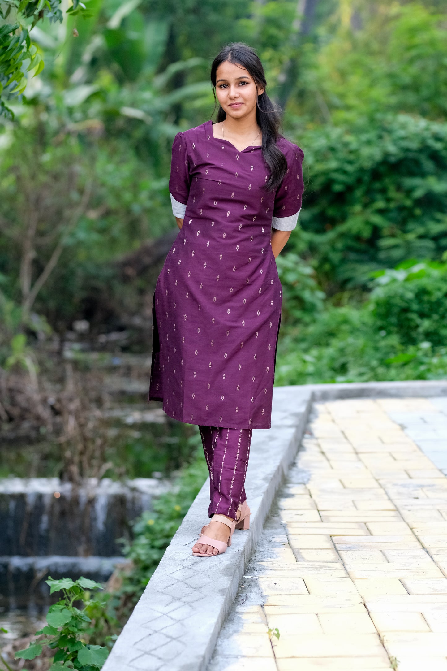 Purple Silver Silk Salwar Set - ST-016
