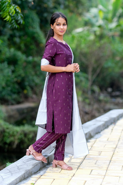 Purple Silver Silk Salwar Set - ST-016