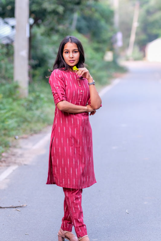 Ikkat Red Co-Ord Set - ST-011