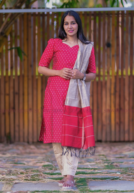 Strawberry Red Silk Salwar Set - ST-038