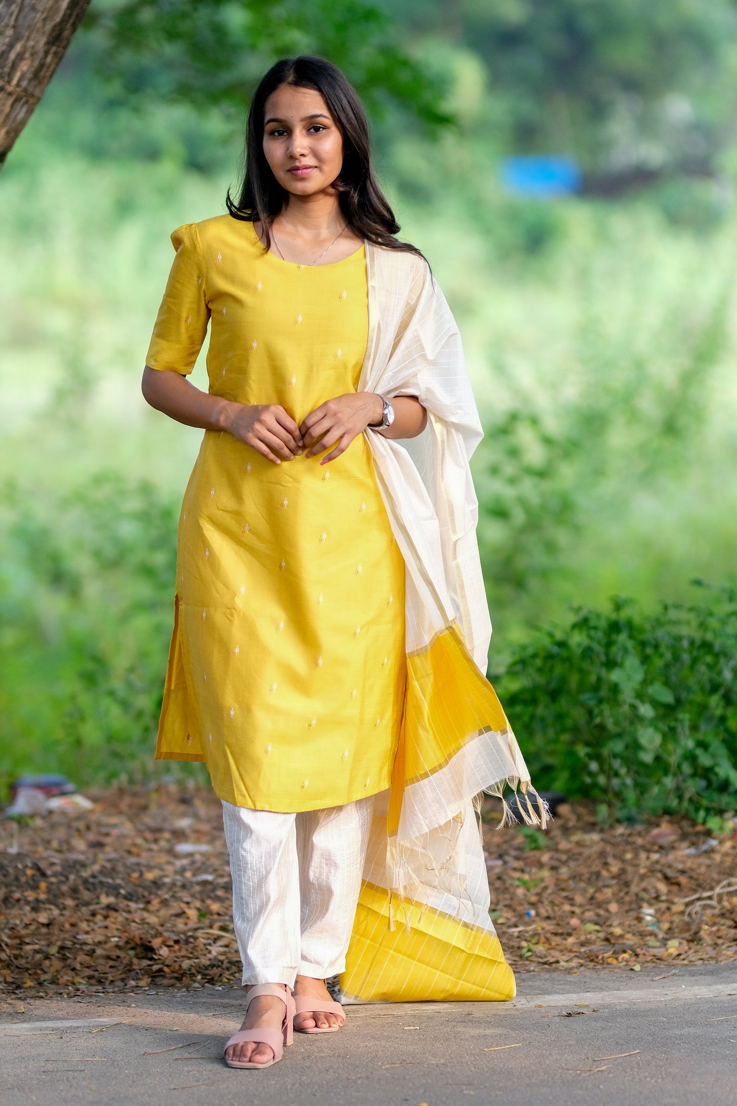 Yellow Cream Silk Salwar Set - ST-017