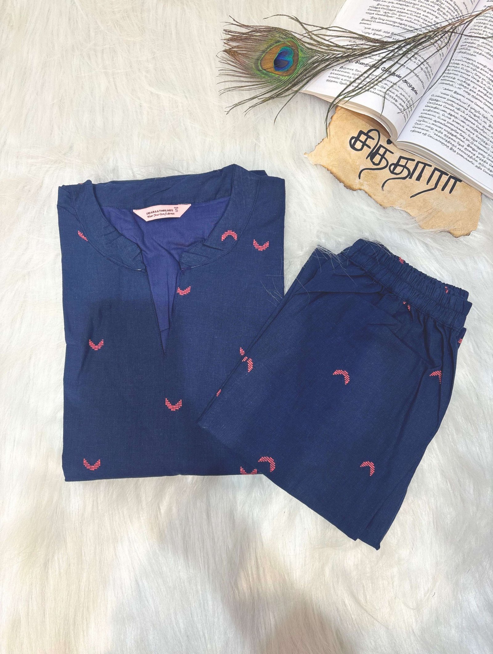 Handloom Navy pink Coord Set 