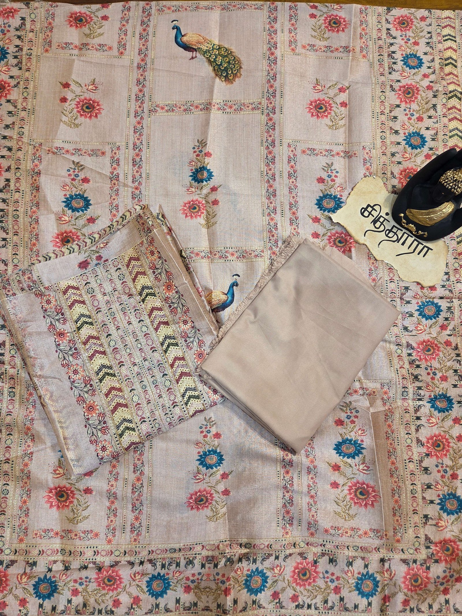 Floral Peacock Salwar Set (Unstitched)