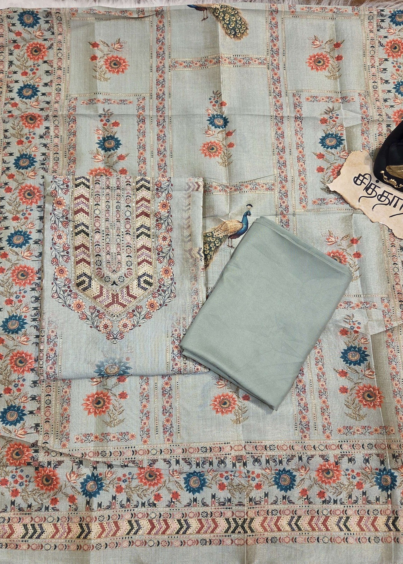 Floral Peacock Salwar Set (Unstitched)